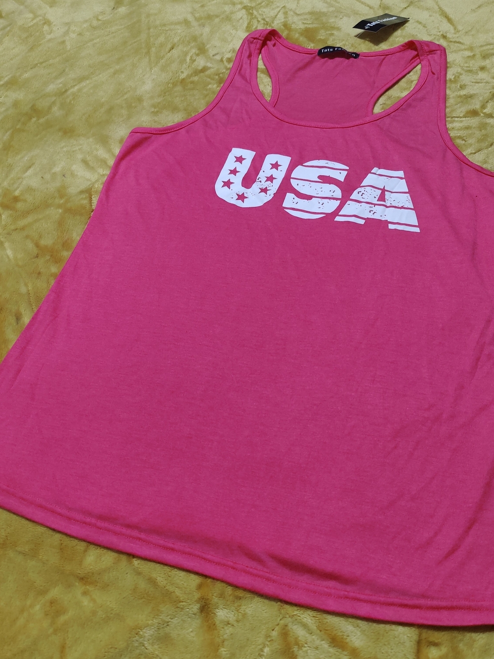 New Neon Orange Five Large Race Back Tank With Logo Usa On It
